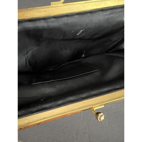 Vtg Tapestry Petit Point Handbag Embroidered Kiss Clasp Ornate Gold Frame Chain - Picture 10 of 12